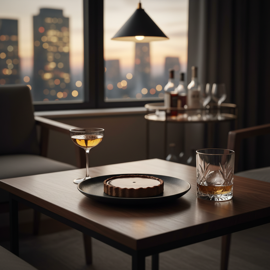 Dark editorial dining scene